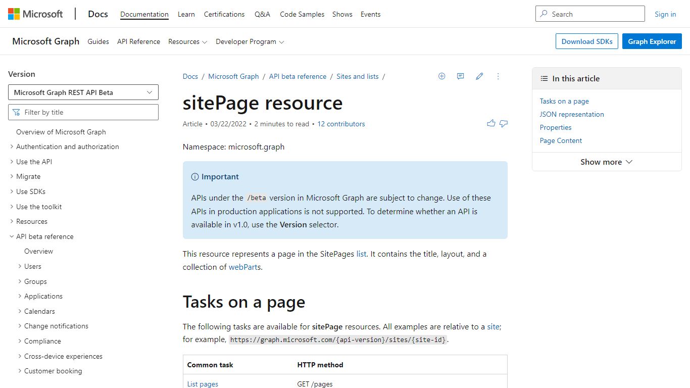 SitePage - Microsoft Graph beta | Microsoft Docs